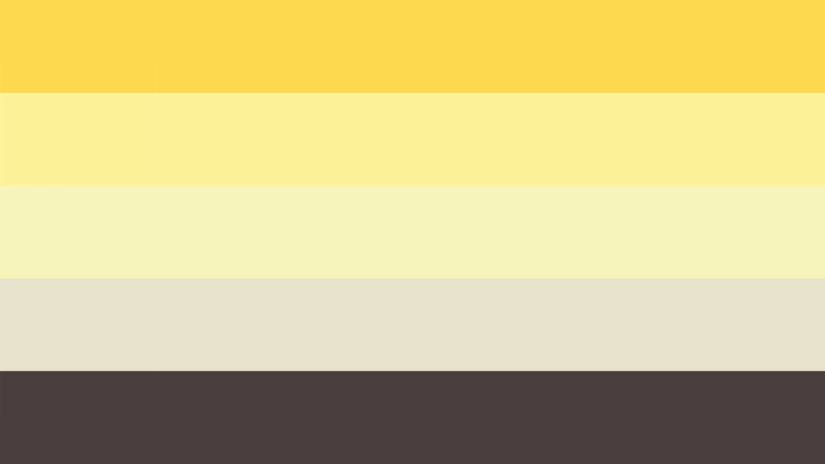 The angled aroace flag, featuring five different colours. 