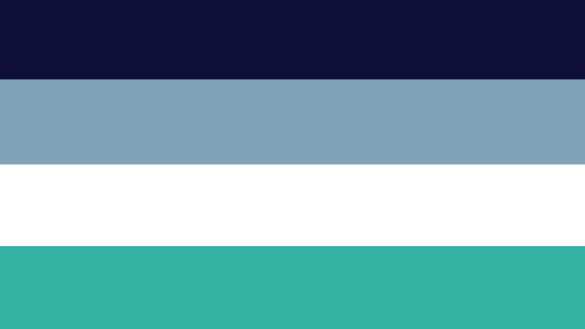 The oriented aroace flag, featuring four different colours.