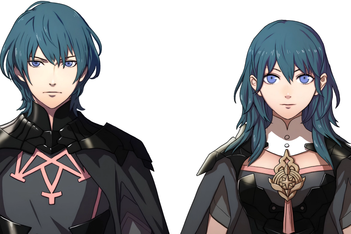 Male and female versions of Byleth from Fire Emblem: Three Houses shown side by side.