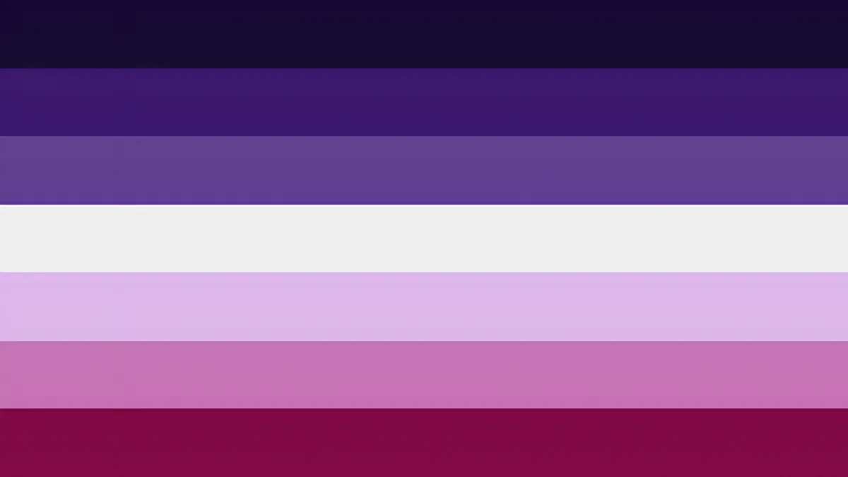 All Lesbian Flags: Variations & Stripe Color Meanings (2026) 17 The 7-stripe "Moon Lesbian" pride flag variation featuring horizontal stripes of deep purple, white, and pink.