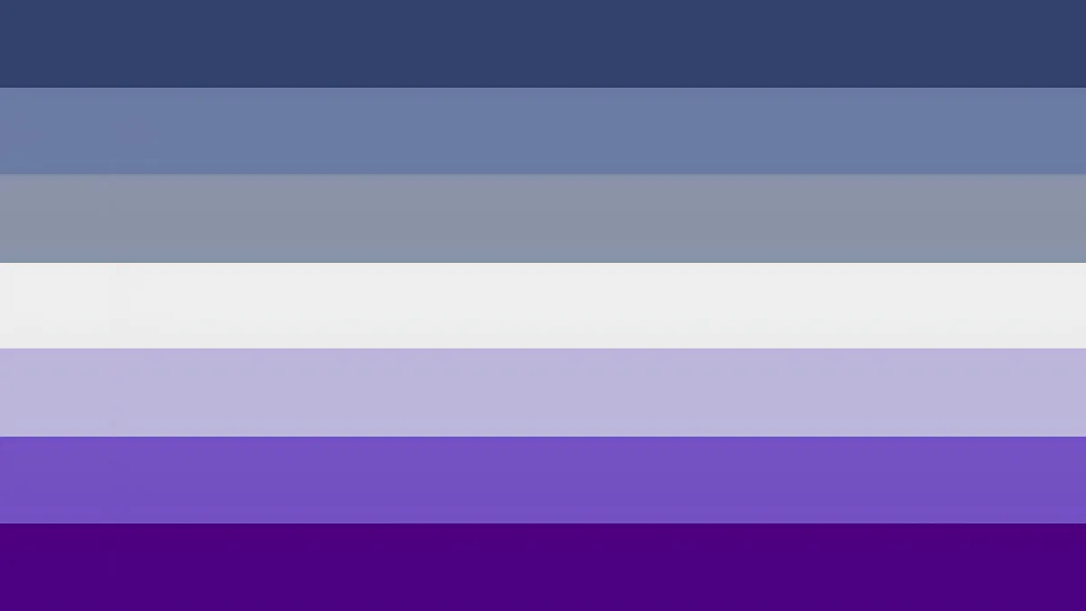 All Lesbian Flags: Variations & Stripe Color Meanings (2026) 16 The 7-stripe Purple Butch Lesbian pride flag featuring horizontal stripes of blue, gray, white, and purple.