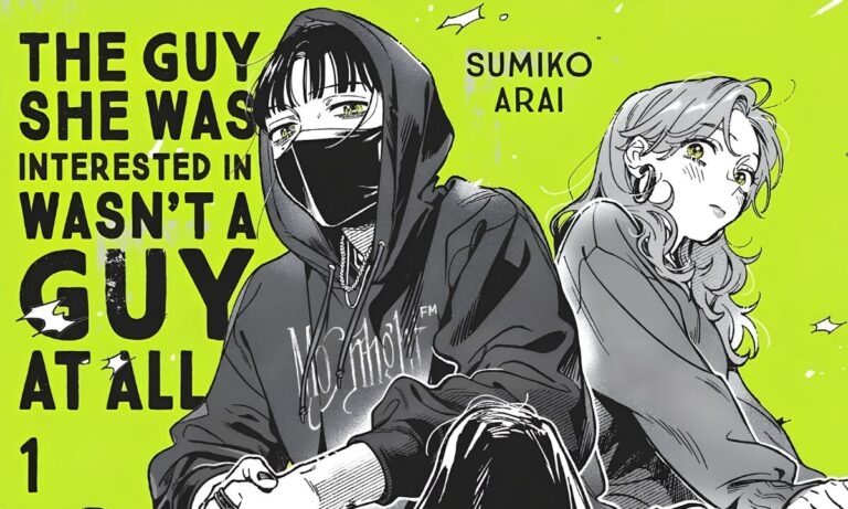 The cover of “Green Yuri”. Aya Osawa, right, sits next to Mitsuki Koga, who is in ‘disguise’