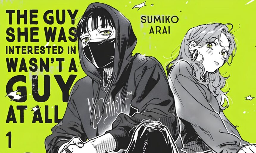 The cover of “Green Yuri”. Aya Osawa, right, sits next to Mitsuki Koga, who is in ‘disguise’