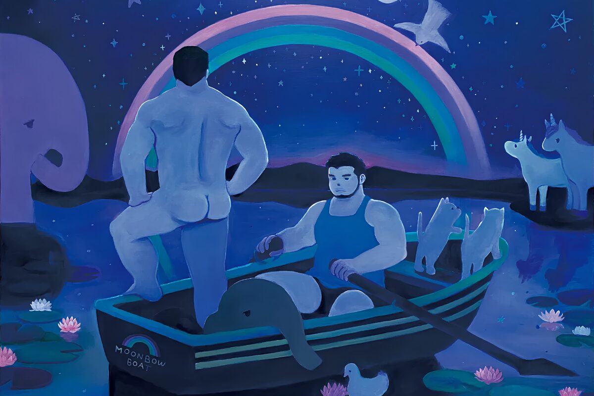 TORAJIRO’s “A Light That Never Goes Out”: Queer Masculinity, Vulnerability and Hope in Tokyo 14 In a purple twilight, two men are in a rowboat. One rows, facing the viewer. The other, naked, has his back to us. Animals dot the scene