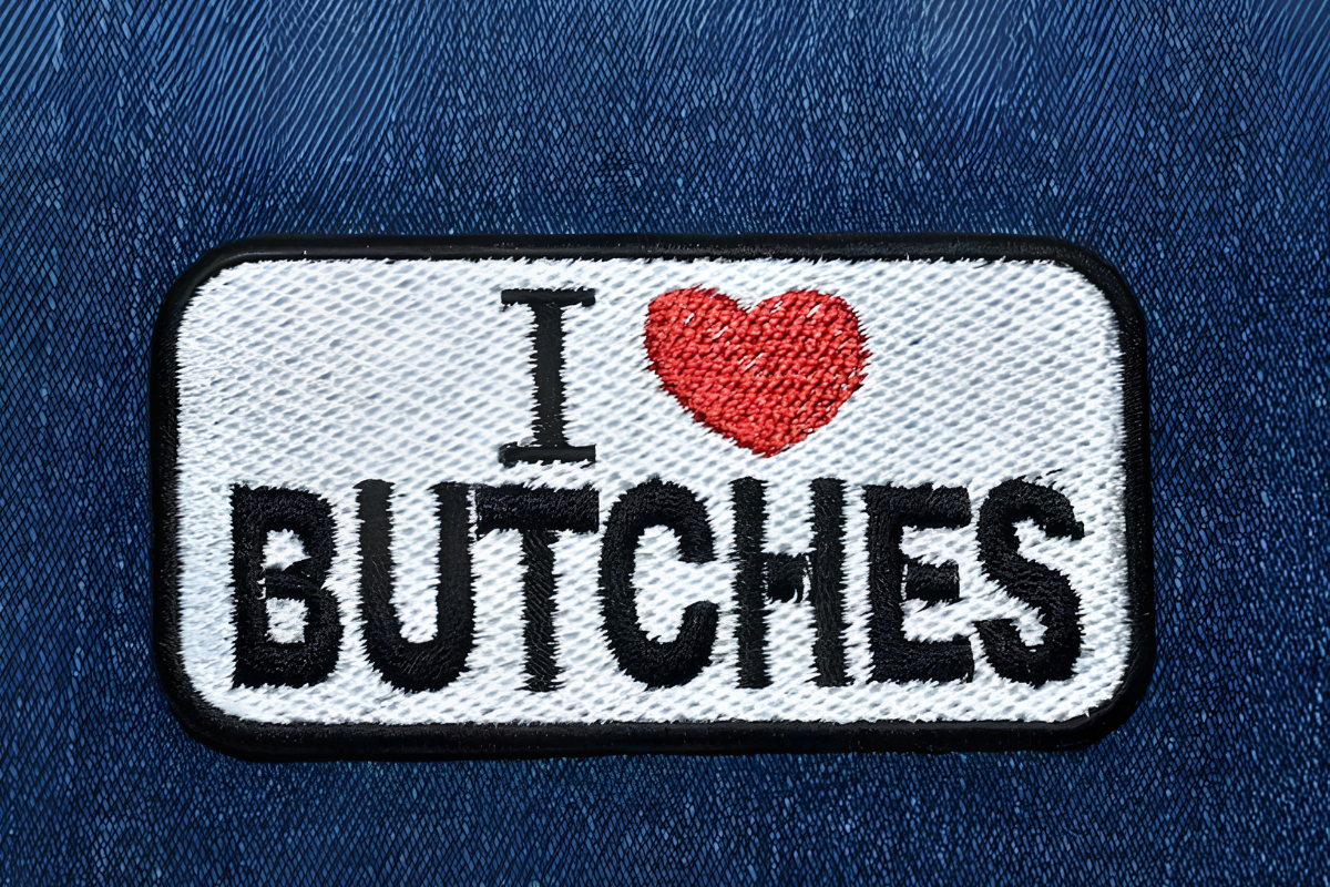 Leave the ROOM: Inside THEA's Queer-Inclusive Art Exhibition in Shinjuku 10 A patch reading “I Heart Butches” sewn onto demin